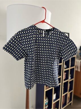 JCrew Geometric Pattern Short Sleeve Top in Navy and Cream